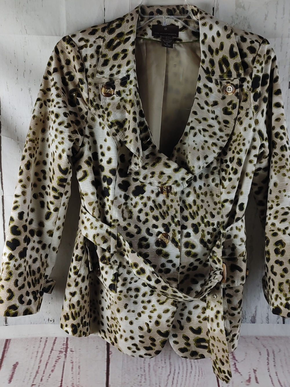 Fenn Wright Manson Olive and Black Leopard-Print Trench Coat